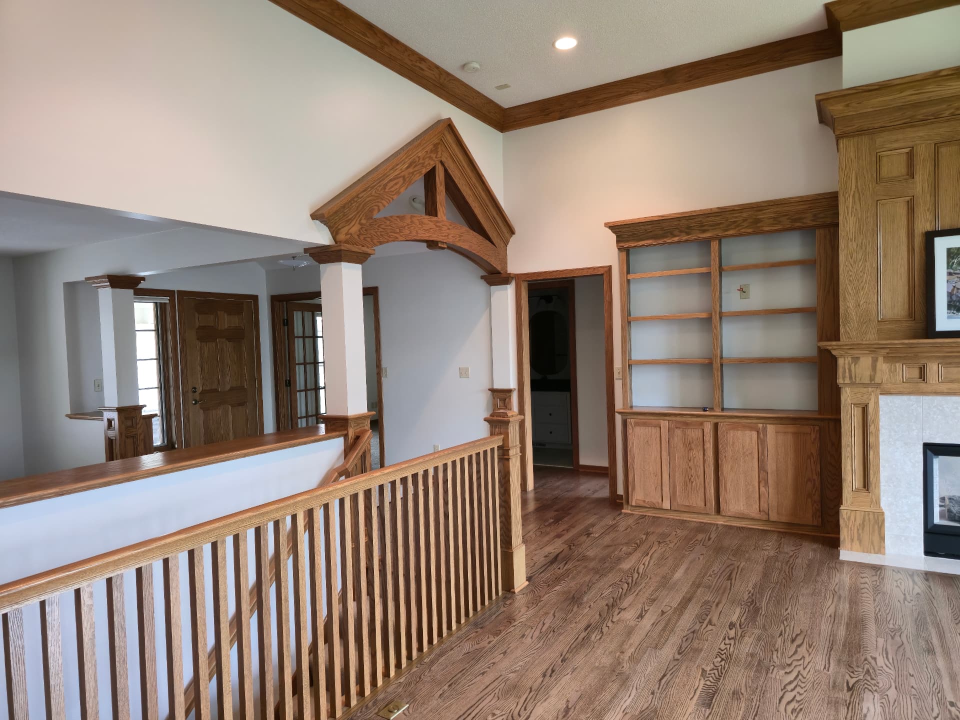 Oak Trim and Loft Walls · North Oaks, MN · Loft walls, ceiling, trim detailing Loft Interior Painting with Oak Trim in North Oaks, MN