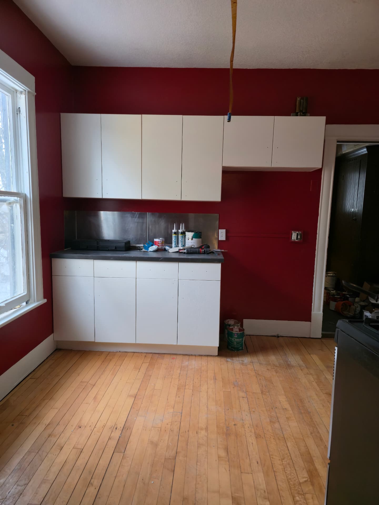 Kitchen Interior Painting with Red Accent Walls in Shoreview, MN