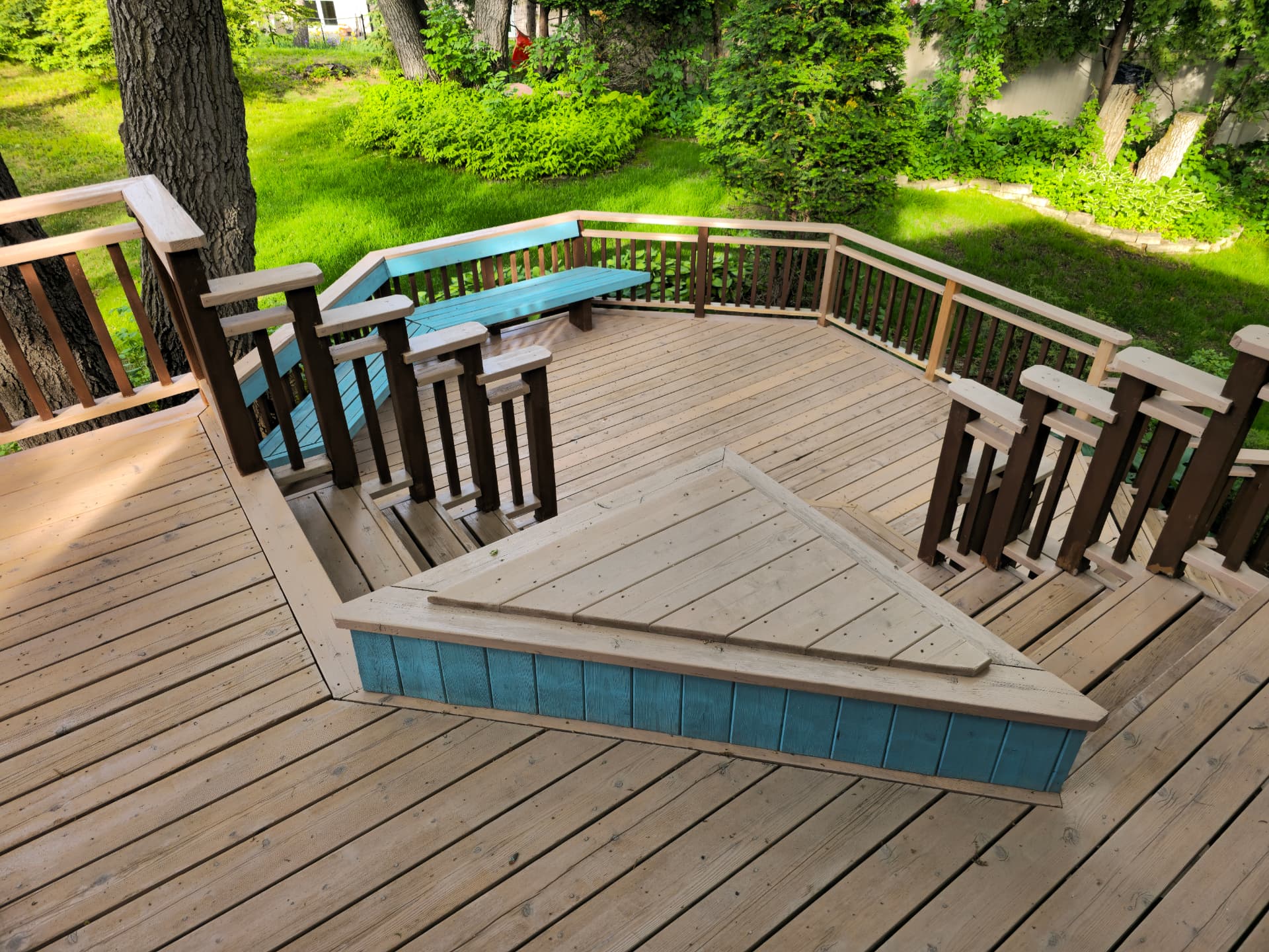 Multi-Level Deck Staining with Turquoise Accents in Vadnais Heights, MN