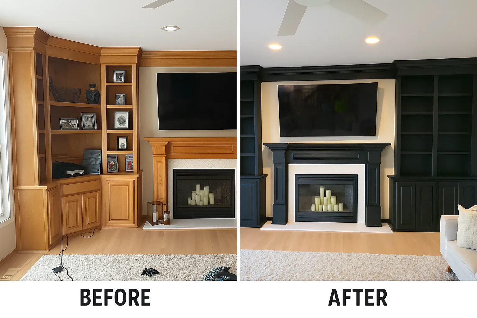 Refinished kitchen cabinets with smooth sprayed finish