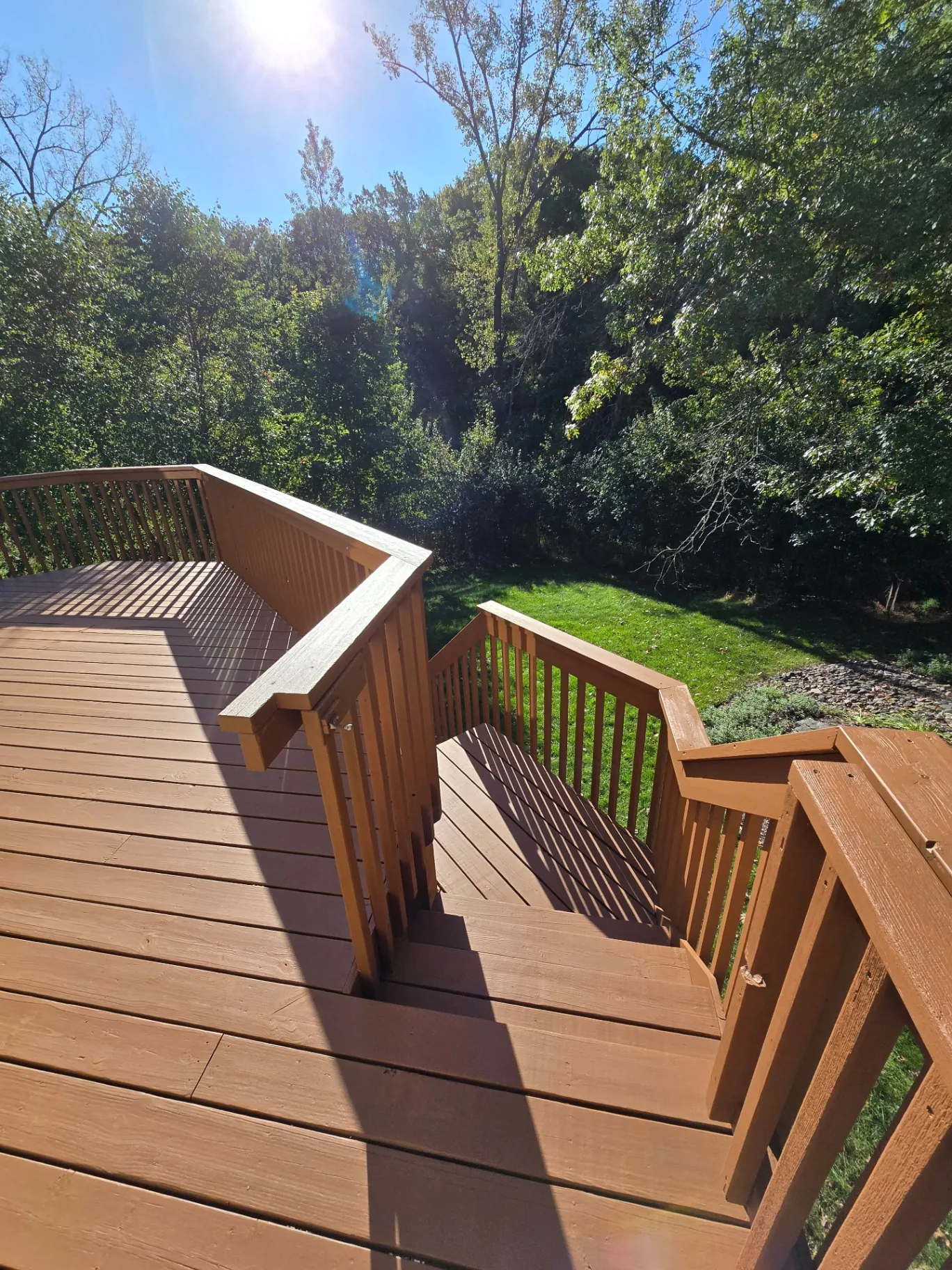 Custom Deck with Natural Wood Stain · White Bear Lake, MN · Natural stain, grain enhancement, sealing Custom Deck with Natural Wood Stain in White Bear Lake, MN