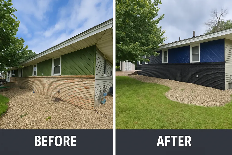 Exterior siding before and after painting by Advanced Painting Services in Minnesota
