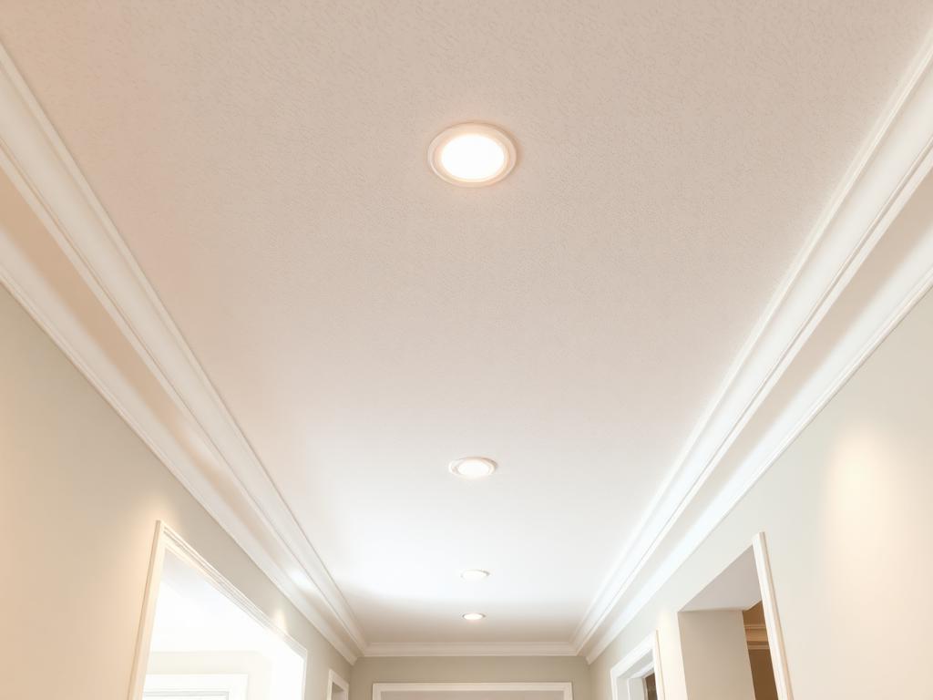 Smooth finished drywall hallway ceiling with knockdown texture